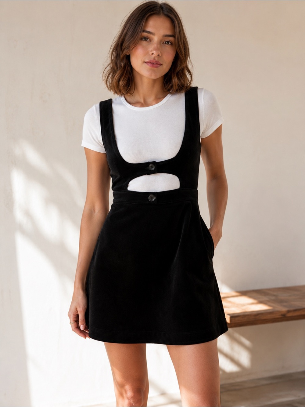 Maeve Black Velvet Cutout Pinafore Mini Dress - Size 6